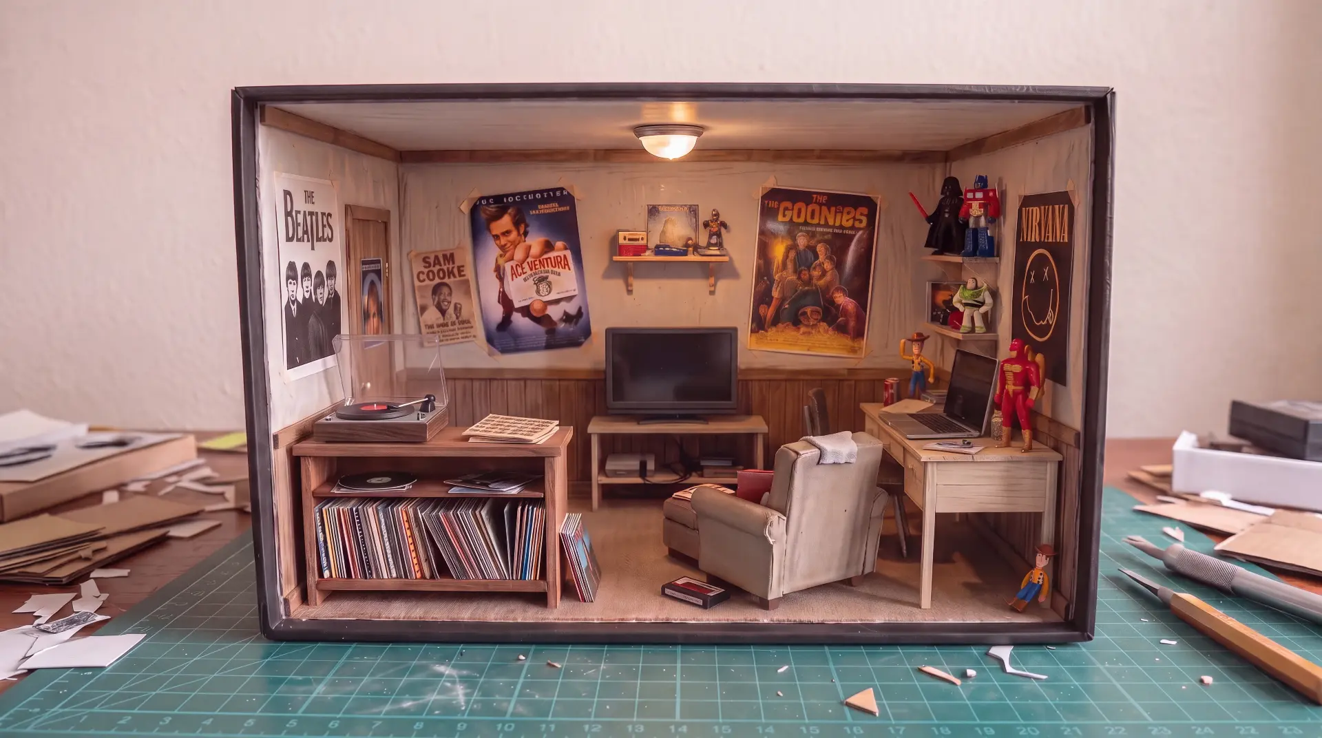 A handcrafted miniature retro man-cave